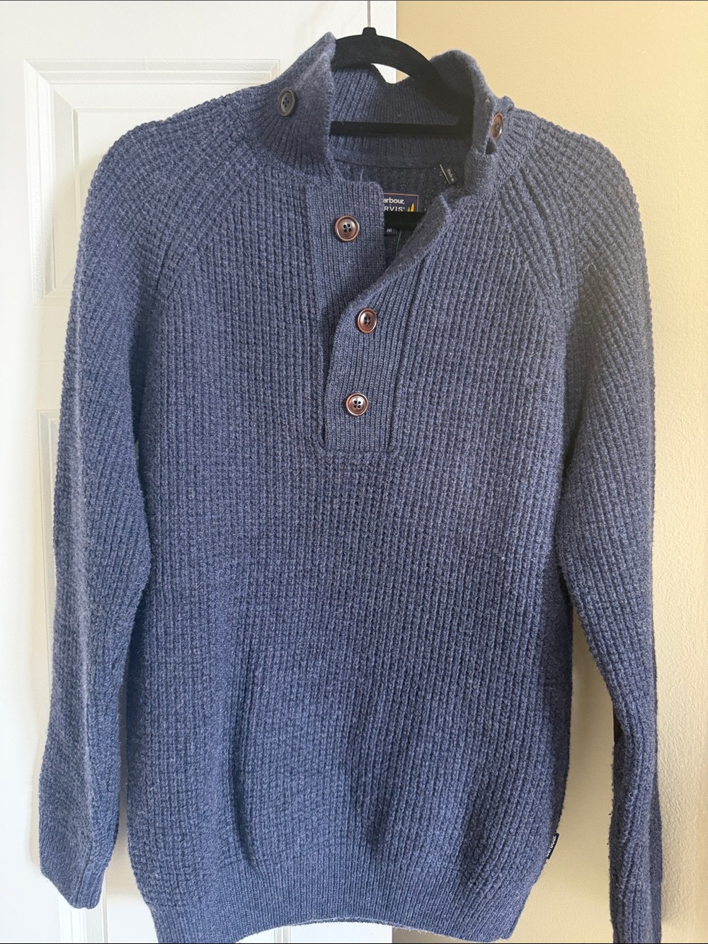 Barbour Men's Navy Button-Neck Knit Sweater